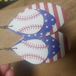 COPY - Baseball dangle leather earrings